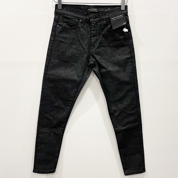 Banana Republic Mid Rise Skinny Ankle Jeans in Printed Black 25 Petite - Picture 2 of 11